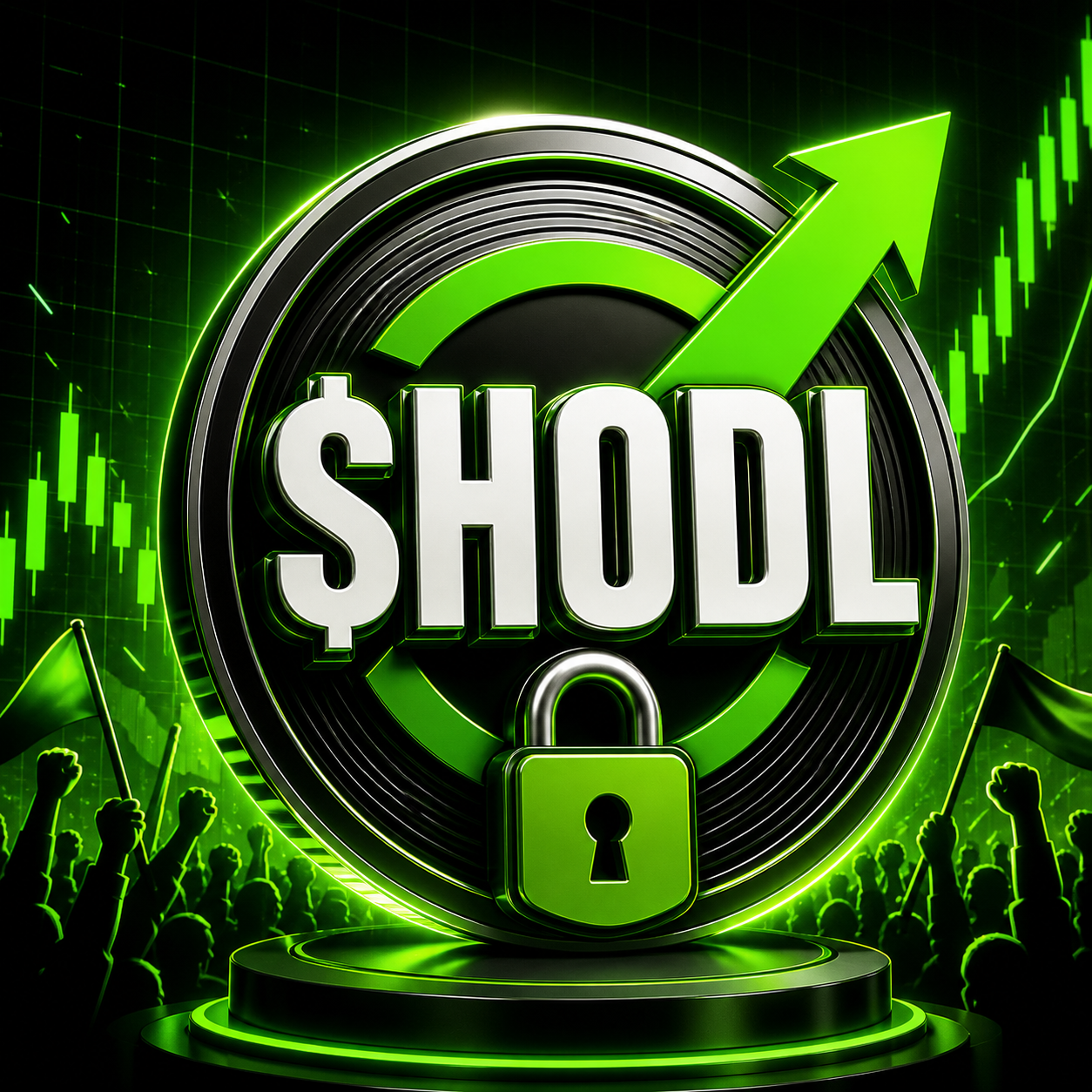 $HODL token with lock and green market arrow